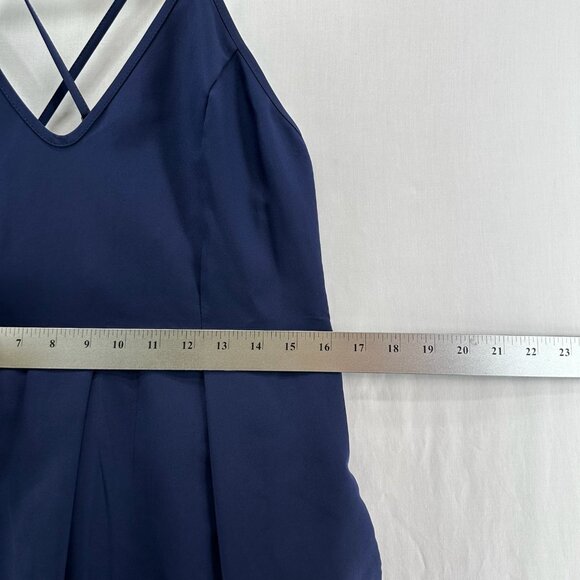 Elia Cher Midi Dress Sz L Pleated V-Neck Adjustable Crossback Strap Pleated Navy - Picture 8 of 14